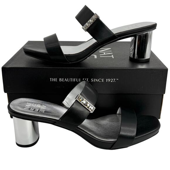 Naturalizer Shoes - NEW Naturalizer Ida 2 Heels Size 10 Black Square Toe Slides Dress Sandals Fancy